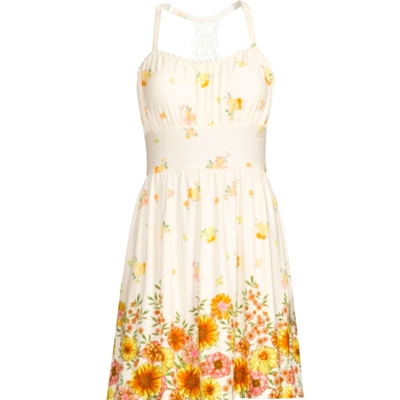 No Boundaries Junior's Sweetheart border Print Dress - Picture 1 of 4